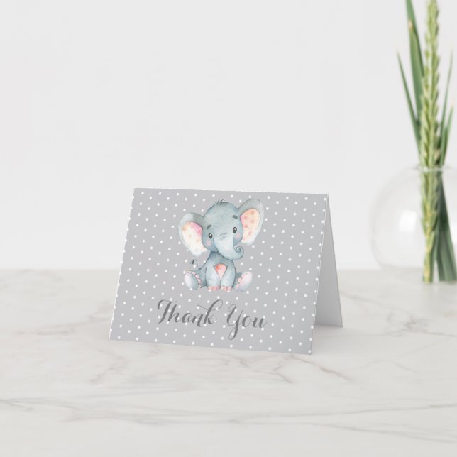 Carte De Remerciements Bébé éléphant gris mignon (Devant)