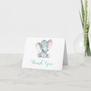 Carte De Remerciements Bébé éléphant mignon Aqua sarcelle turquoise et gr