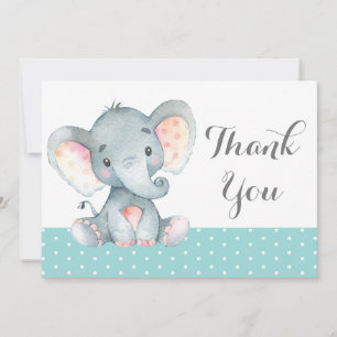Carte De Remerciements Bébé éléphant mignon Aqua sarcelle turquoise et gr