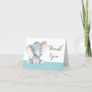 Carte De Remerciements Bébé éléphant mignon aqua sarcelle turquoise et gr