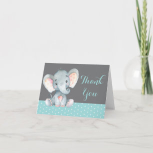 Carte De Remerciements Bébé éléphant mignon Aqua sarcelle turquoise et gr