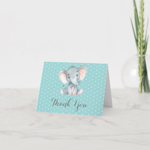 Carte De Remerciements Bébé éléphant mignon aqua sarcelle turquoise et gr