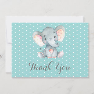 Carte De Remerciements Bébé éléphant mignon aqua sarcelle turquoise et gr