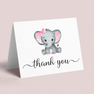 Carte De Remerciements Bébé Eléphant mignon Douche fille
