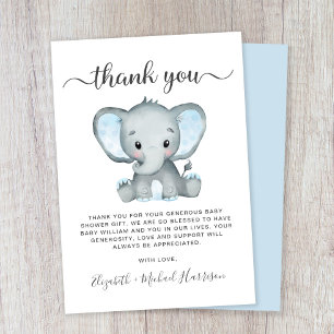 Carte De Remerciements Bébé Eléphant mignon Douche garçon