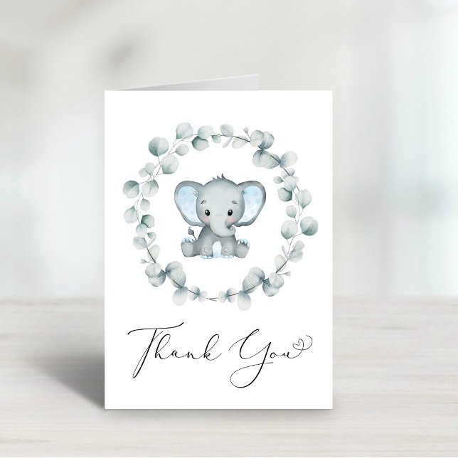 Carte De Remerciements Bébé Eléphant mignon Douche garçon (Créateur téléchargé)