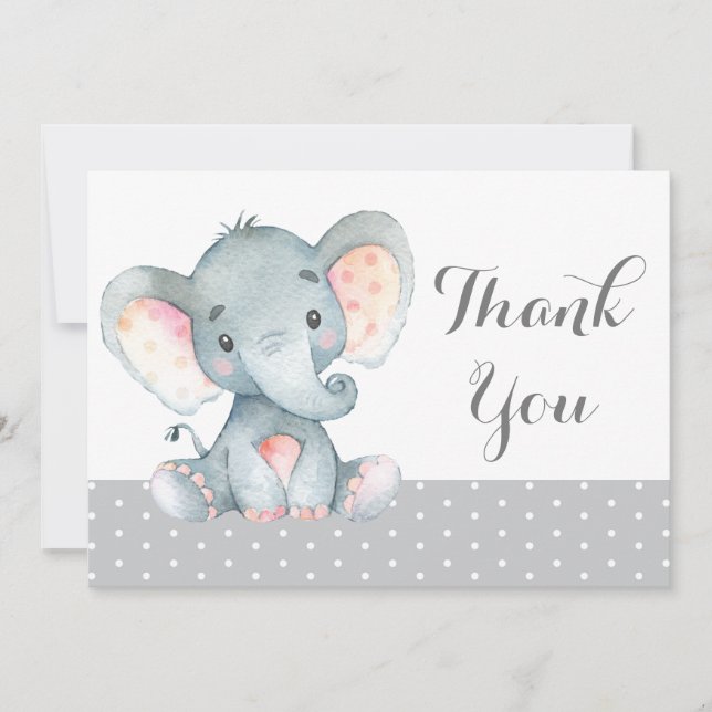 Carte De Remerciements Bébé éléphant mignon gris (Devant)