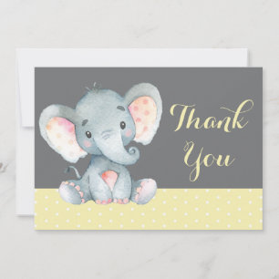 Carte De Remerciements Bébé éléphant mignon jaune et gris