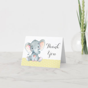 Carte De Remerciements Bébé éléphant mignon jaune et gris
