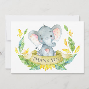 Carte De Remerciements Bébé éléphant mignon jaune et gris