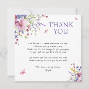 CARTE DE REMERCIEMENTS BÉBÉ EN BLOOM BABY SHOWER FLEUR SAUVAGE FLEURI