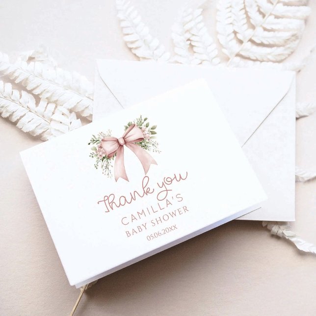 Carte De Remerciements Bébé En Fleur Baby shower Bow Rose (Créateur téléchargé)