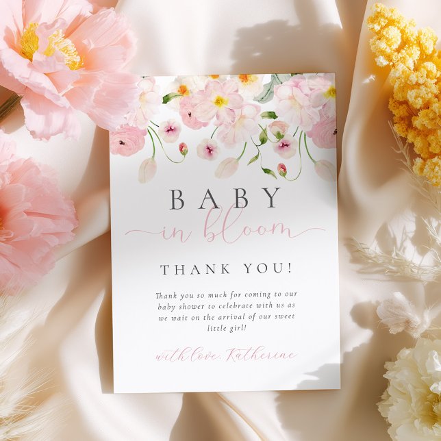 Carte De Remerciements Bébé En Fleur Baby shower Floral Rose (Créateur téléchargé)