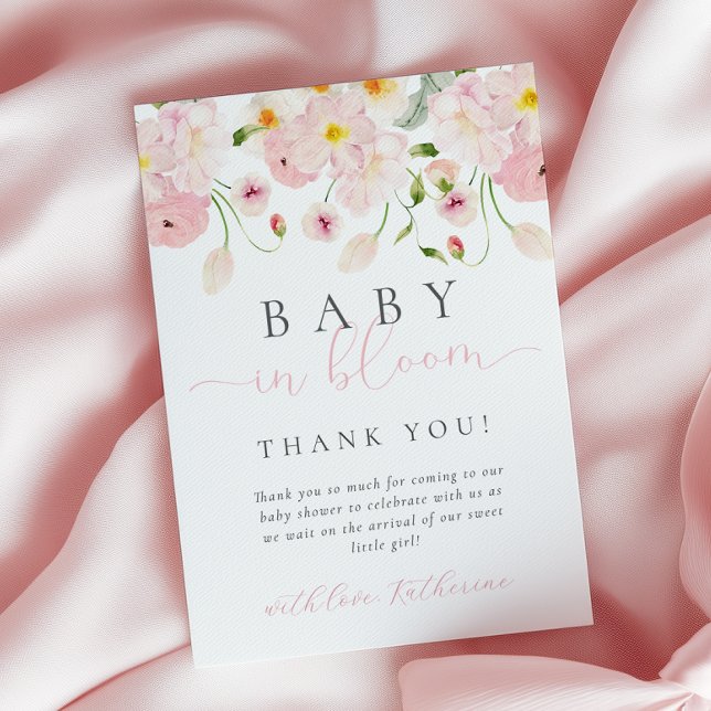 Carte De Remerciements Bébé En Fleur Baby shower Floral Rose (Créateur téléchargé)