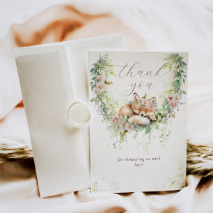 Carte De Remerciements Bébé en Fleur Bois Floral Bébé Fille Douche