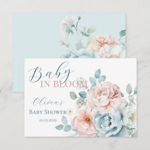 Carte De Remerciements Bébé en fleur Dusty Baby shower bleu