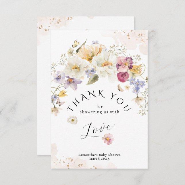 Carte De Remerciements Bébé en fleur Fleur sauvage Baby shower rustique (Devant / Derrière)