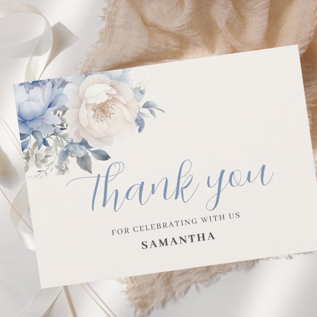 Carte De Remerciements Bébé En Fleur Garçon Bleu Floral Douche (Créateur téléchargé)