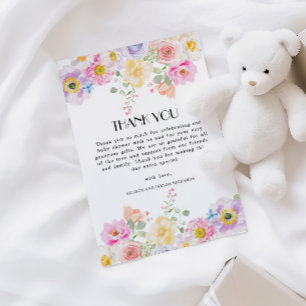 Carte De Remerciements Bébé en Fleur Printemps Floral Fille Baby shower