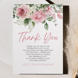 Carte De Remerciements Bébé En Fleur Rose Rose Baby shower Floral