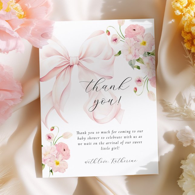 Carte De Remerciements Bébé en fleurs Arc rose (Créateur téléchargé)
