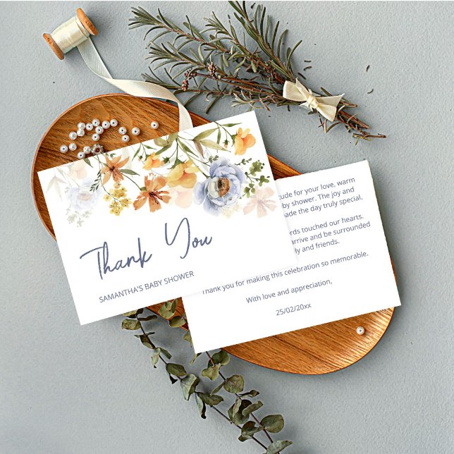 Carte De Remerciements Bébé en fleurs baby shower fleur sauvage (Baby in bloom wildflowers baby shower thank you card )