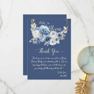 Carte De Remerciements Bébé en fleurs élégantes Fleurs bleues Baby Shower