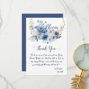 Carte De Remerciements Bébé en fleurs élégantes Fleurs bleues Baby Shower