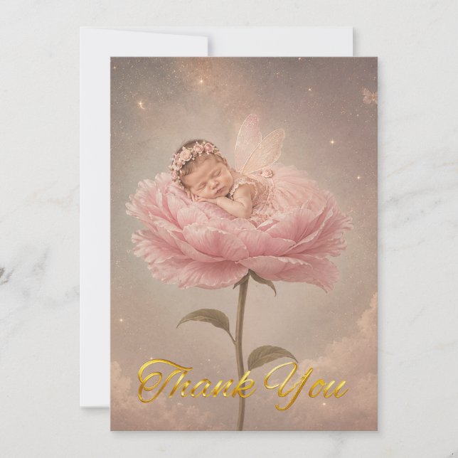 Carte De Remerciements Bébé endormi fleur rose (Devant)