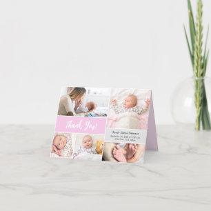 Carte De Remerciements Bébé fille rose Grey Collage photo personnalisé