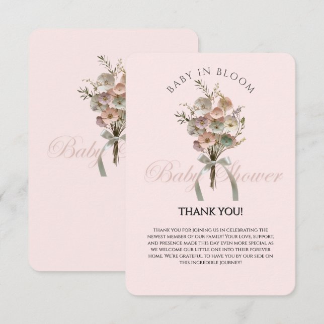 Carte De Remerciements Bébé Fleur sauvage habillé dans le Baby shower Blo (Devant / Derrière)