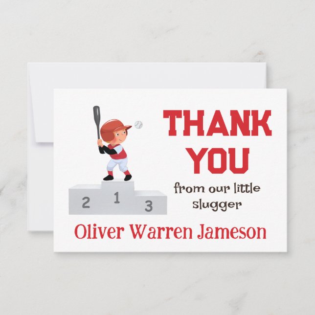 Carte De Remerciements Bébé Garçon 1ère place Batter Anniversaire Basebal (Devant)
