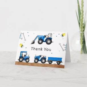 Carte De Remerciements Bébé Garçon Bleu En Construction Baby Shower