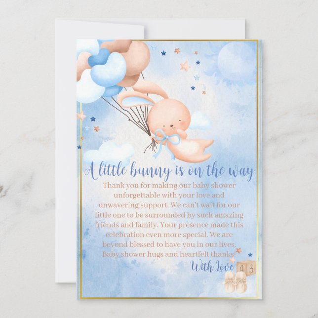 Carte De Remerciements Bébé garçon lapin shower de bébé (Devant)