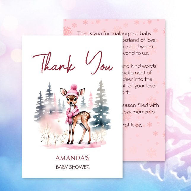Carte De Remerciements Bébé il fait froid à l'extérieur baby shower bébé  (Baby it's cold outside girl baby deer baby shower thank you card cute girl deer in winter hat scarf)