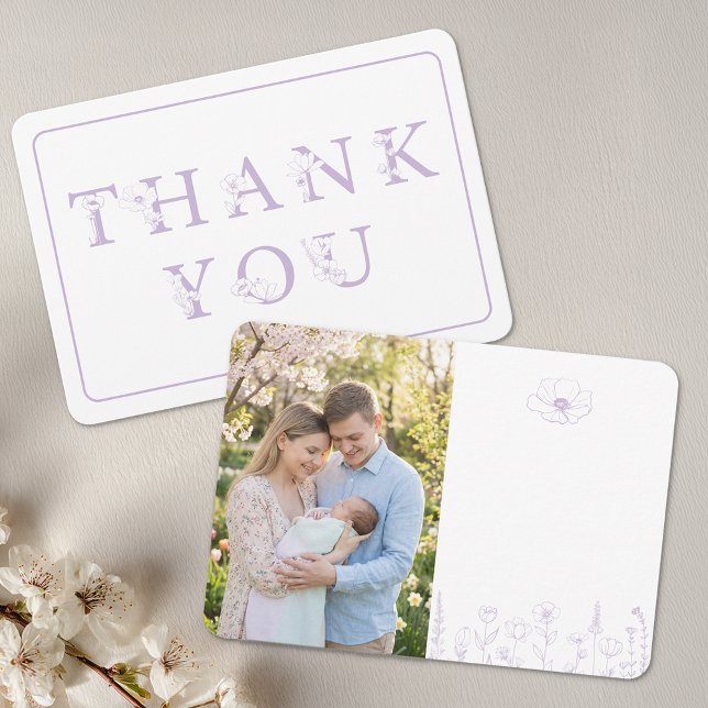 Carte De Remerciements Bébé Lavande Fleurs Shower Photo (Thank you photo card)