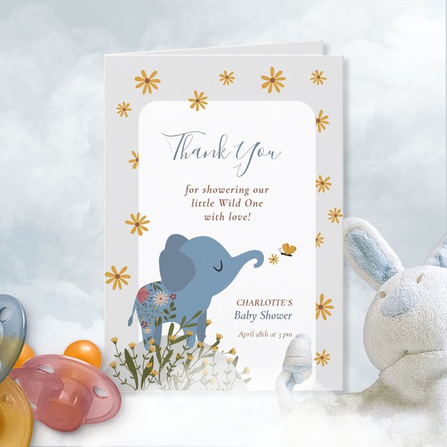 Carte De Remerciements Bébé mignon Animaux Baby shower Floral (Cute Baby Animals Floral Baby Shower Thank You Card ©Susanne Sachers - Sunny Mind Design 🌞)