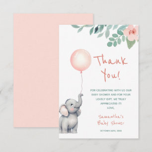 Carte De Remerciements Bébé mignon Eléphant Fille Baby shower de ballon r