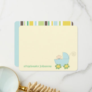 Carte De Remerciements Bébé mignon Garçon En Bleu Pram Baby shower Whimsi