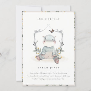 Carte De Remerciements Bébé mignon Hippo Foliage N'importe quel âge Anniv