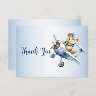 Carte De Remerciements Bébé mignon Ours Pilote Avion Bleu Beau