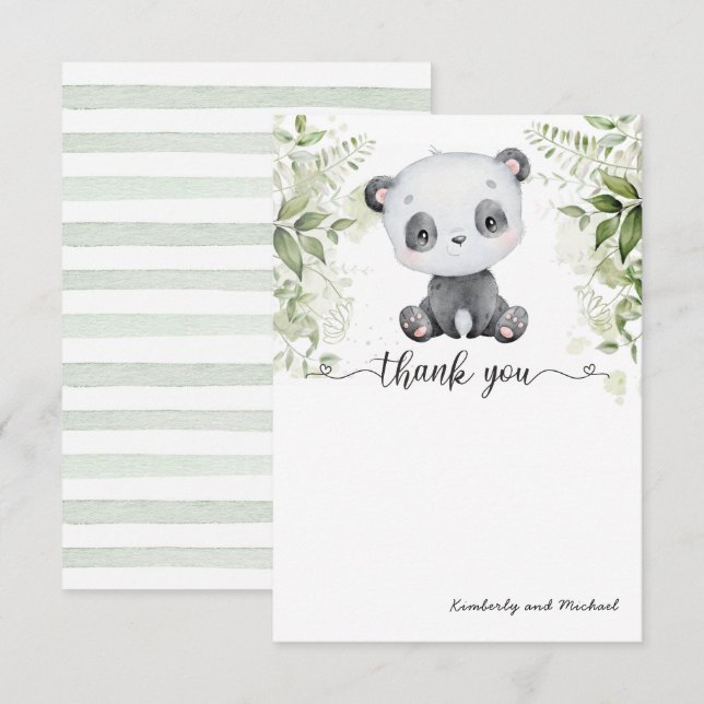 Carte De Remerciements Bébé mignon Panda aquarelle Anniversaire | BABY SH (Devant / Derrière)