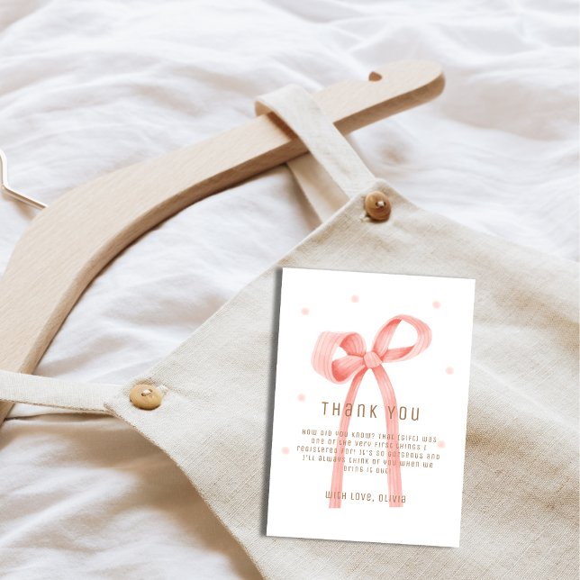 Carte De Remerciements Bébé mignon Polka Dot Bow Baby shower (Cute Oh Baby Polka Dot Bow Baby Shower Thank You Card)