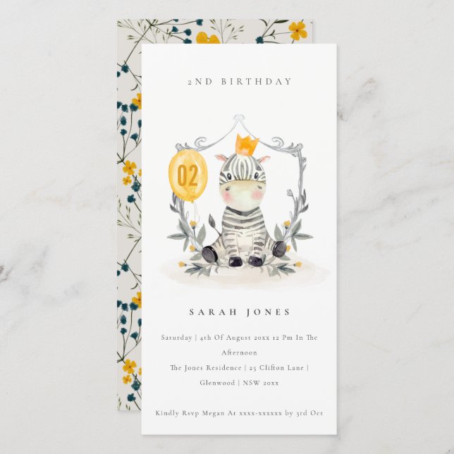 Carte De Remerciements Bébé mignon Zebra Foliage N'importe quel âge Anniv (Devant / Derrière)