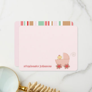 Carte De Remerciements Bébé mignonne fille dans Pram rose Baby shower Whi