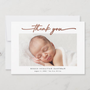 Carte De Remerciements Bébé photo élégante rose gold script