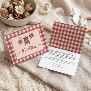 Carte De Remerciements Bébé Q Rouge Gingham Gril Ligne de Remerciement
