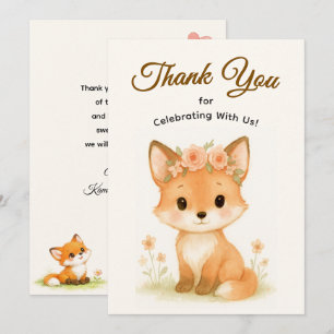 Carte De Remerciements Bébé Renard Pastel Shower de Naissance Floral de l