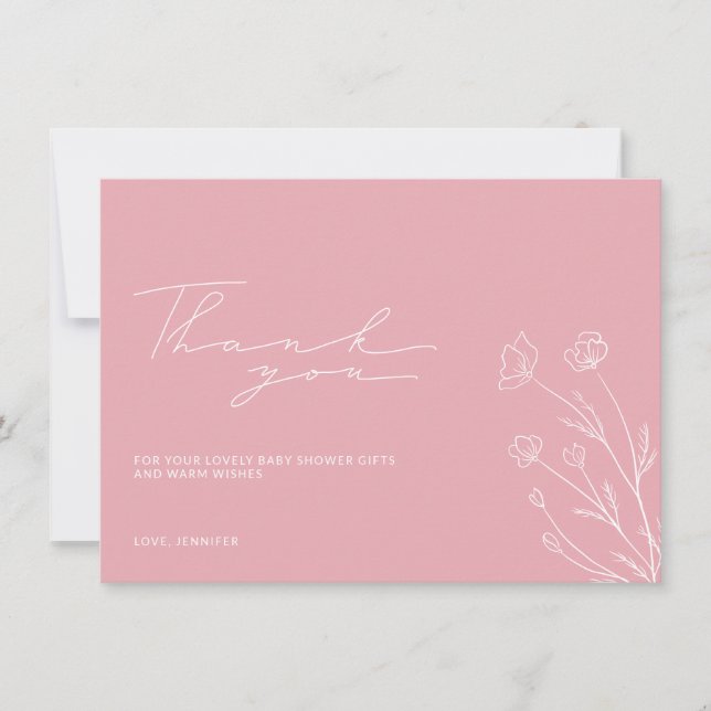 Carte De Remerciements Bébé rose douche minuscule fleur chic (Devant)