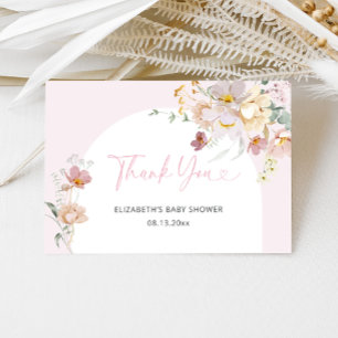 Carte De Remerciements Bébé rose rose pâle dans le Baby shower fleuri